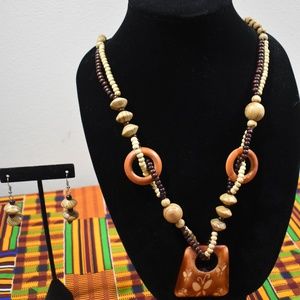 CLEARANCE: African Wooden Necklace and Earrings